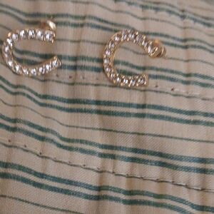 Gold Crystal 'C' Hoop Earrings - Women's Jewelry